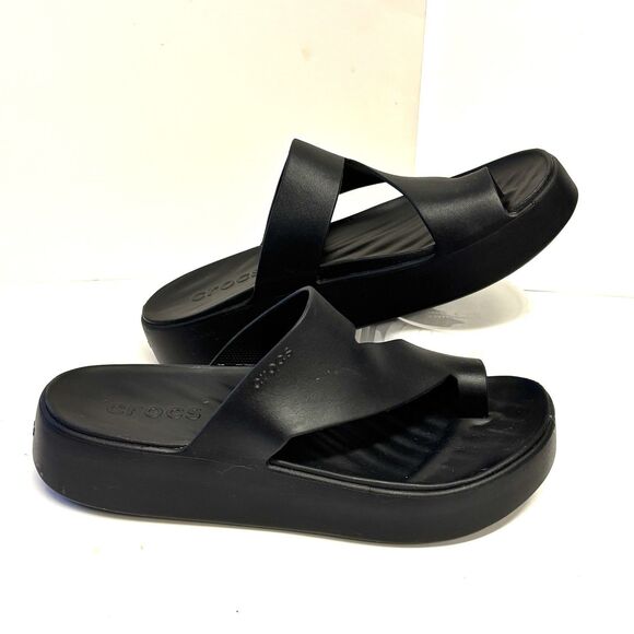 CROCS GETAWAY Platform Toe Loop Sandals Black Slides Women’s Size 11 W - Picture 3 of 9